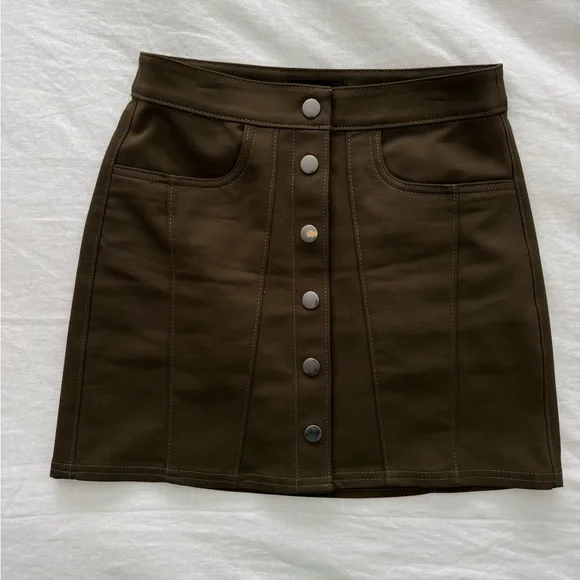 Express New Black Faux Leather and Like New Army Green Mini Skirt - Picture 4 of 9